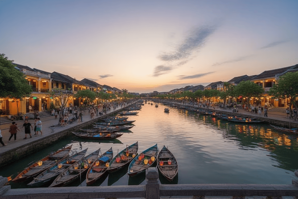 Hoi An Ancient Town rests along the Thu Bon River, showcasing timeless architecture